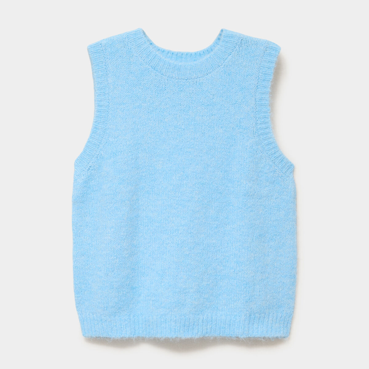 Pull sans manches col rond bleu clair femme