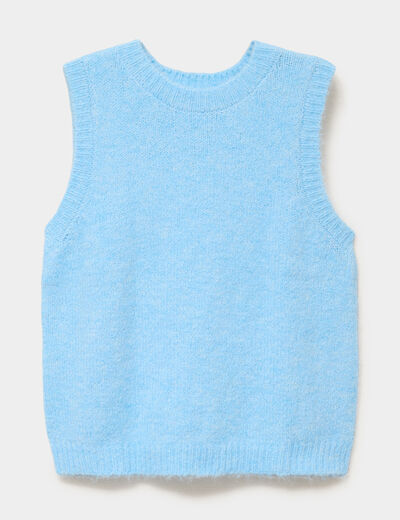 Pull sans manches col rond bleu clair femme