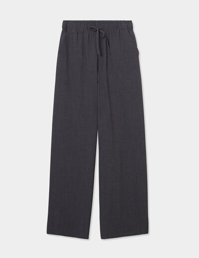 Pantalon crêpe large taille élastiquée gris foncé femme