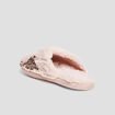 Chaussons mules sequins et fourrure jaune or femme