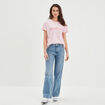 T-shirt col rond manches courtes coton rose clair femme