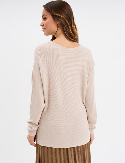 Pull col bateau manches longues beige femme