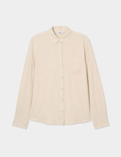 Chemise lin mélangé manches longues beige femme
