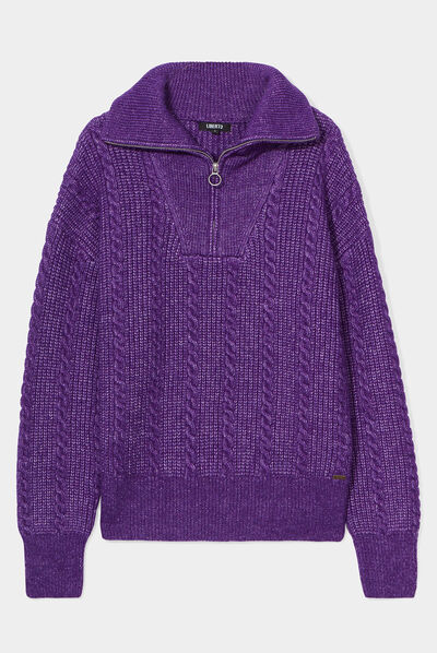 Pull camionneur zippé torsades Liberto violet foncé femme