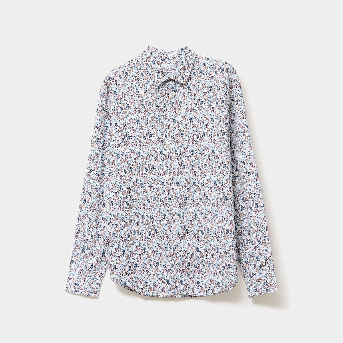 Chemise droite imprimée manches longues ecru homme