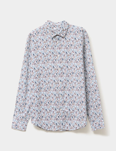 Chemise droite imprimée manches longues ecru homme
