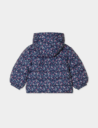 Doudoune à capuche poignets élastiqués bleu marine bébé fille
