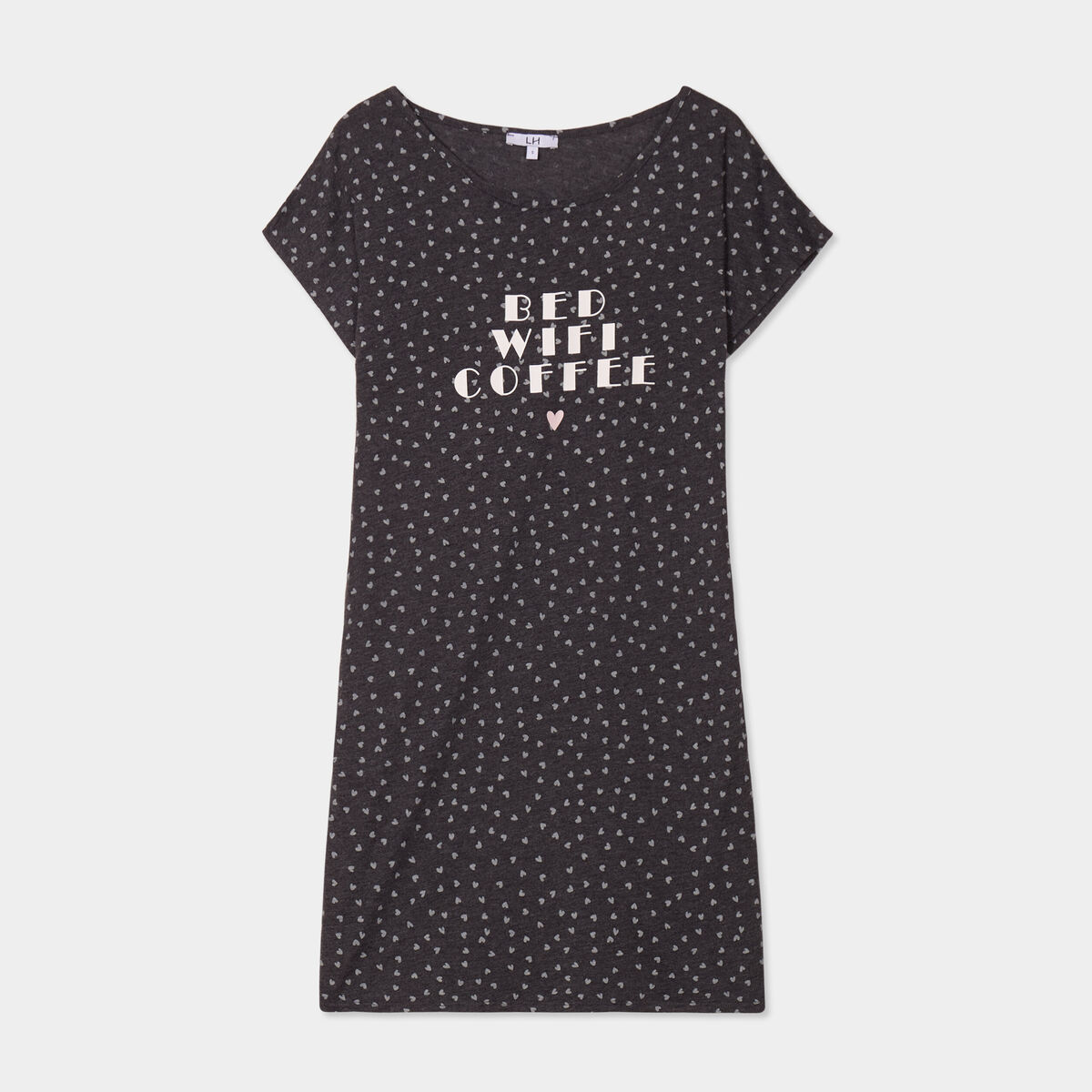 Chemise de nuit manches courtes gris fonc&eacute; femme