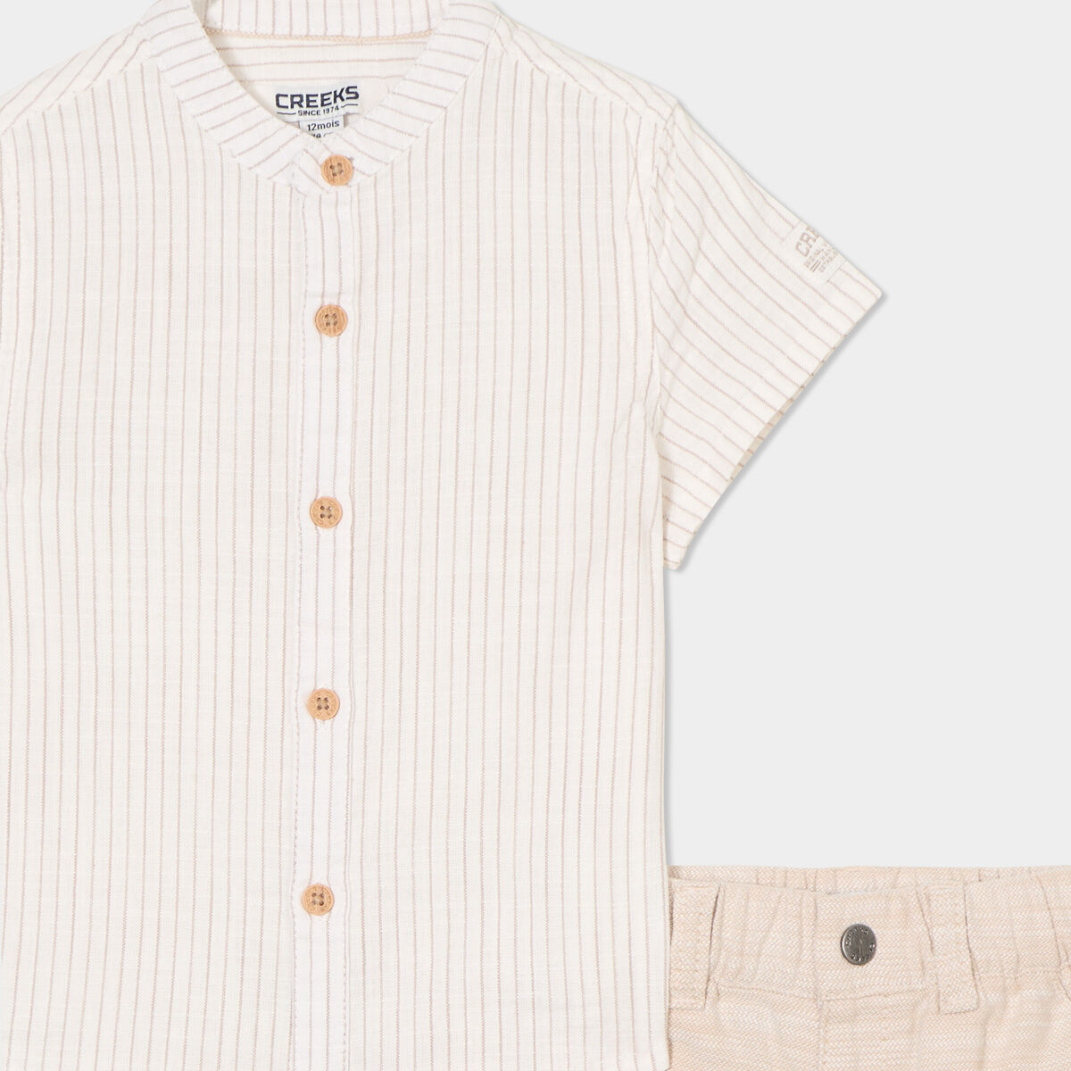 Ensemble chemise et short coton beige b&eacute;b&eacute; gar&ccedil;on