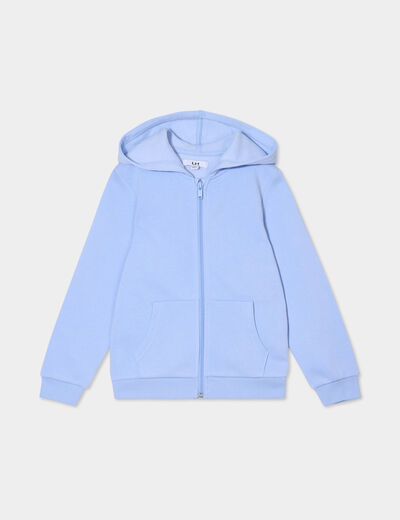 Sweat zippé à capuche droit bleu clair fille