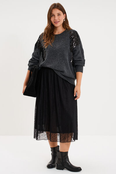 Pull &agrave; paillettes gris fonc&eacute; femme grande taille