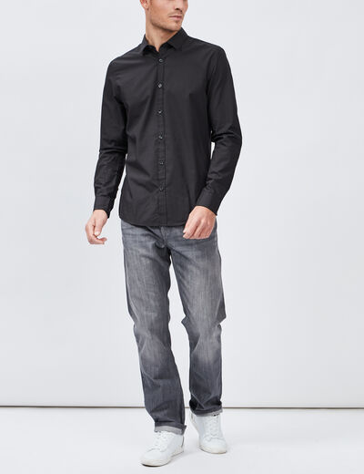 Chemise ajustée col italien noir homme