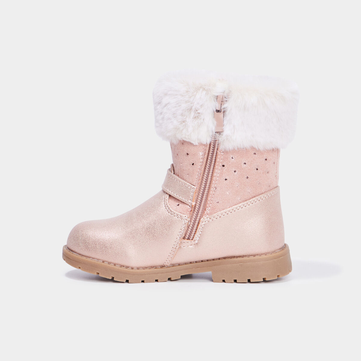 Bottes avec fourrure et paillettes rose champagne fille