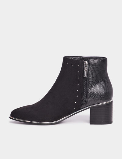 Bottines &agrave; talons bi-mati&egrave;res et clous noir femme