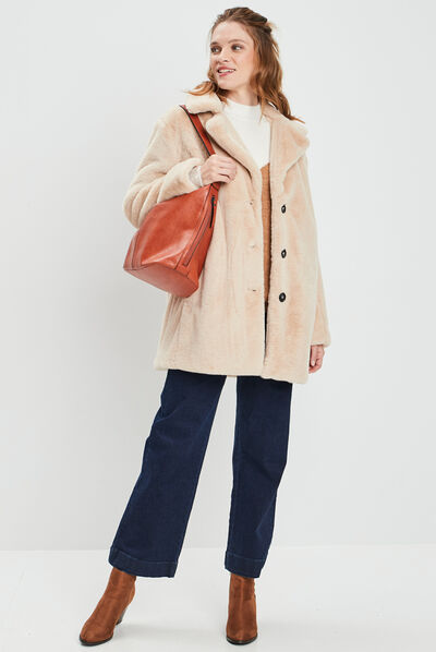 Pull avec col montant sable femme