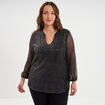 Blouse manches 3/4 pliss&eacute;e paillettes noir femme grande taille