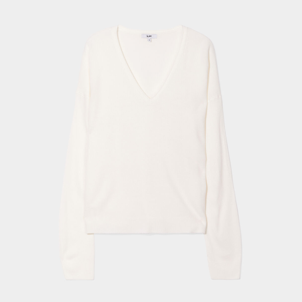 Pull col en V manches longues blanc femme