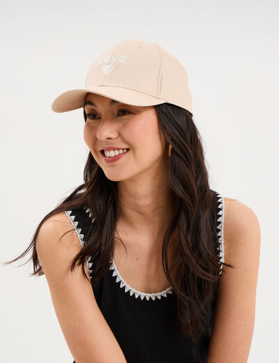Casquette brod&eacute;e coton sable femme