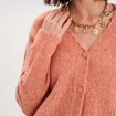 Gilet cardigan ajour&eacute; manches longues rose corail femme