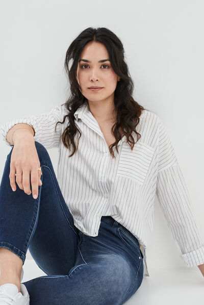 Chemise manches longues poche plaquée ecru femme