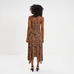 Robe longue évasée asymétrique camel femme