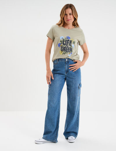T-shirt ajusté col rond coton Creeks vert kaki femme
