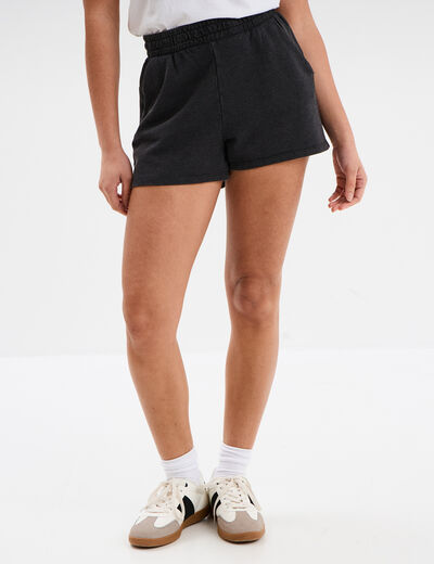 Short de jogging taille élastiquée noir femme