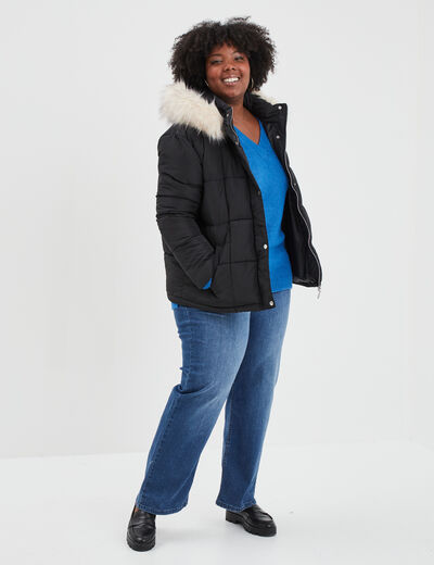 Doudoune à capuche fausse fourrure noir femme grande taille