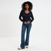 Pull col en V manches longues bleu marine femme