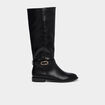 Bottes hautes plates &agrave; boucle noir femme