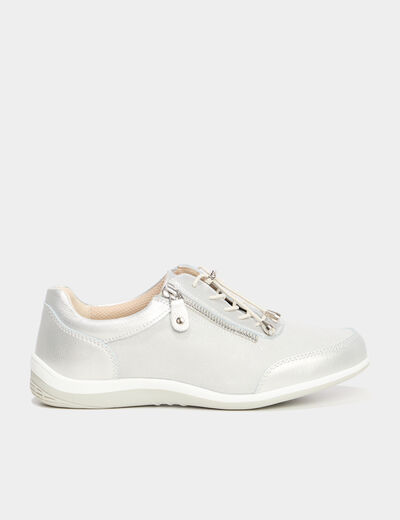 Tennis basses pied large en cuir blanc femme