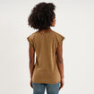 T-shirt coton col en V manches courtes beige femme