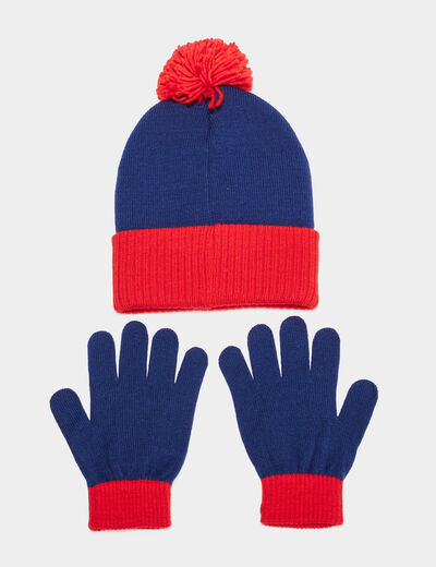 Ensemble bonnet et gants Pokémon Pikachu bleu marine garçon