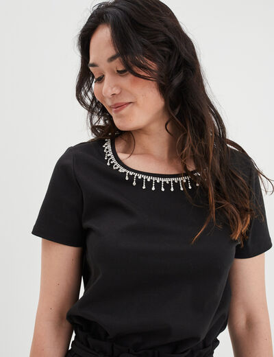 T-shirt col bijoux Mosquitos noir femme