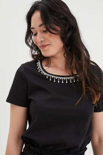 T-shirt col bijoux Mosquitos noir femme