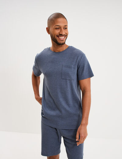 Ensemble pyjama short et t-shirt bleu gris homme