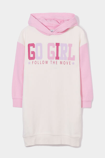 Robe sweat à capuche manches longues creme fille