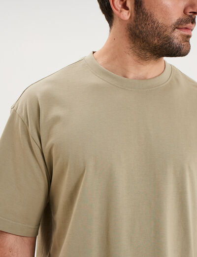 T-shirt col rond coupe relax coton &eacute;pais vert kaki homme