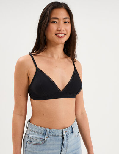 Soutien-gorge triangle padd&eacute; coton noir femme