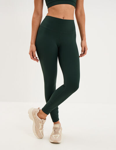 Legging de sport gainant taille haute vert fonc&eacute; femme