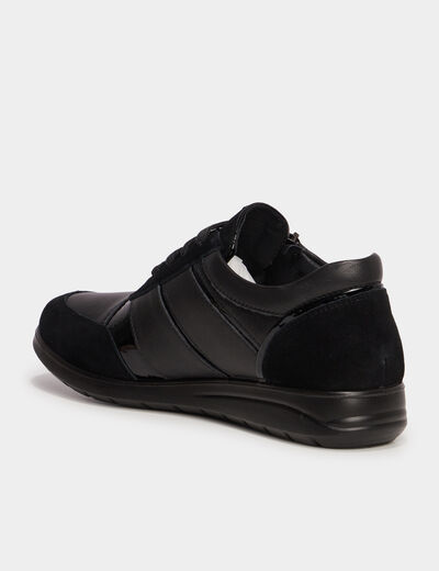 Tennis pied large en cuir Confortissimo noir femme