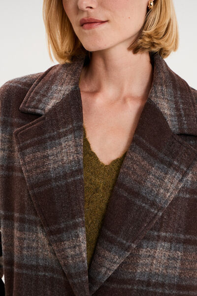 Manteau long oversize boutonn&eacute; marron chocolat femme