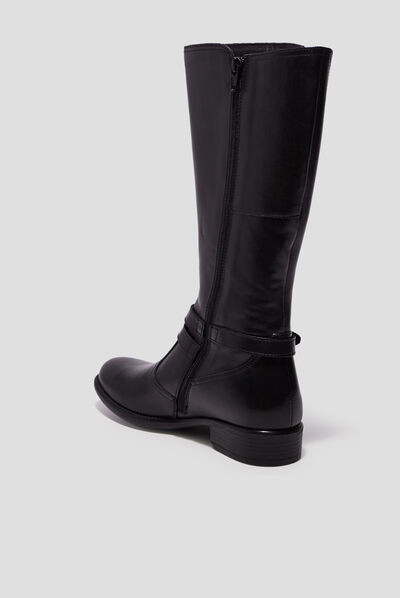 Bottes zippées en cuir avec brides noir fille