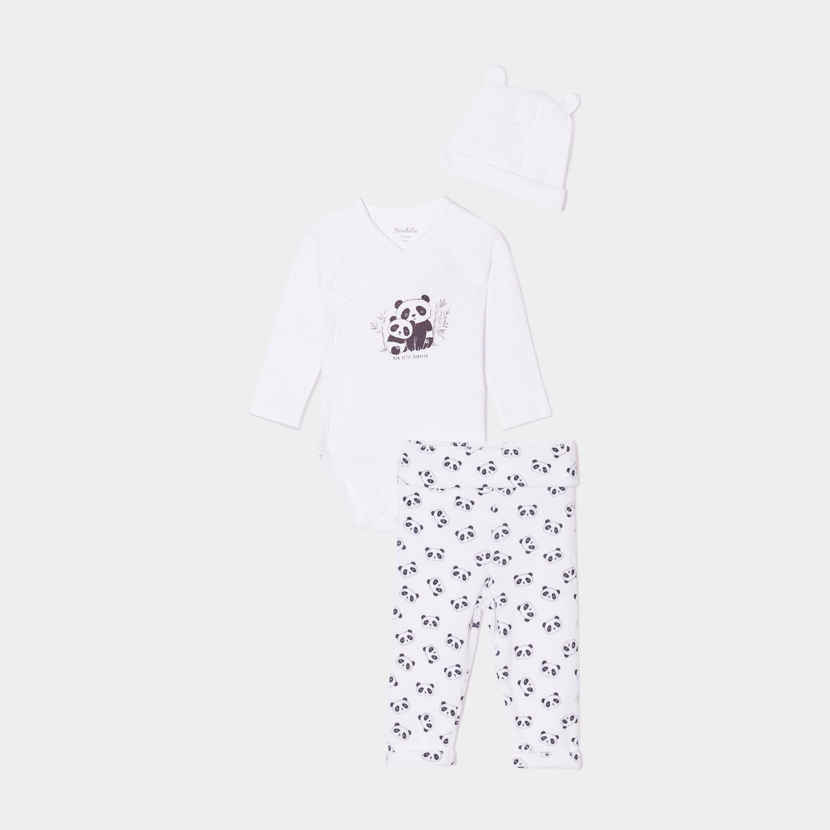 Ensemble body pantalon bonnet blanc bébé garçon