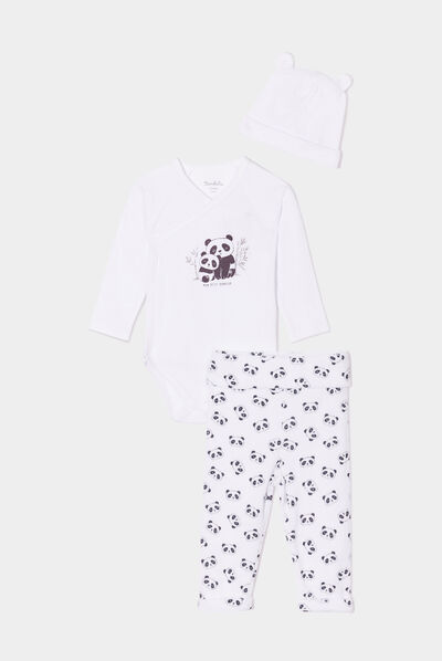 Ensemble body pantalon bonnet blanc bébé garçon
