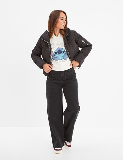 Sweat à capuche hoodie cropped Stitch ivoire femme