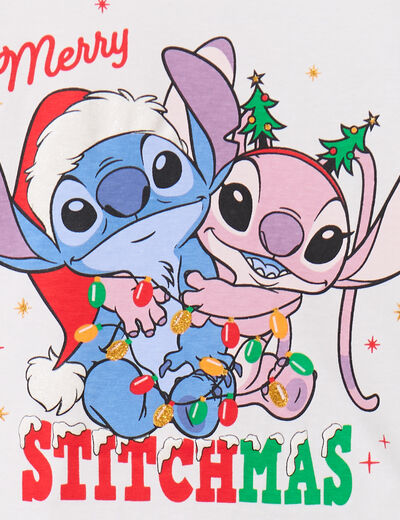 T-shirt manches longues No&euml;l Stitch blanc fille