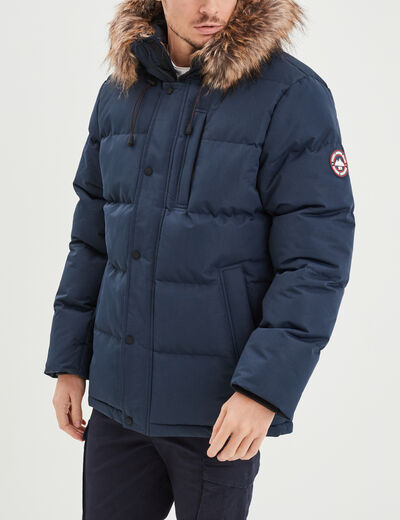 Parka capuche fausse fourrure amovible bleu marine homme