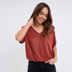 T-shirt épaules ouvertes col en V marron cognac femme