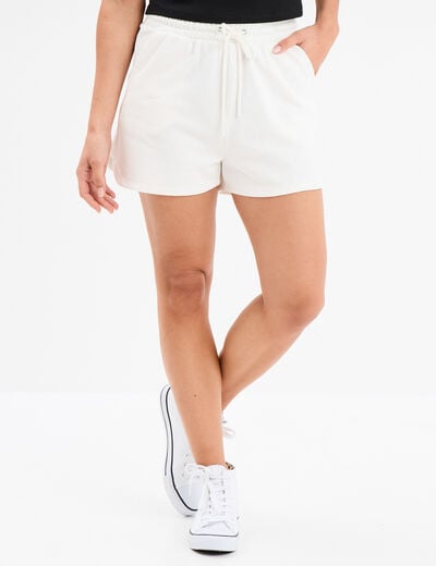 Short de jogging taille élastiquée blanc femme